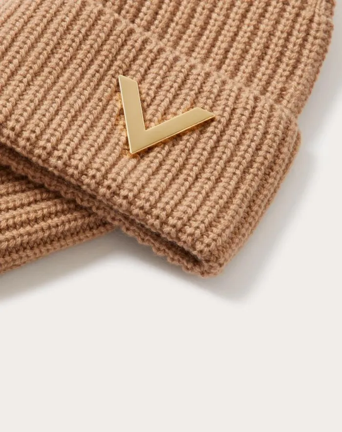 Valentino Hats And Gloves Woman Valentino Cashmere Beanie For Woman In Camel Camel