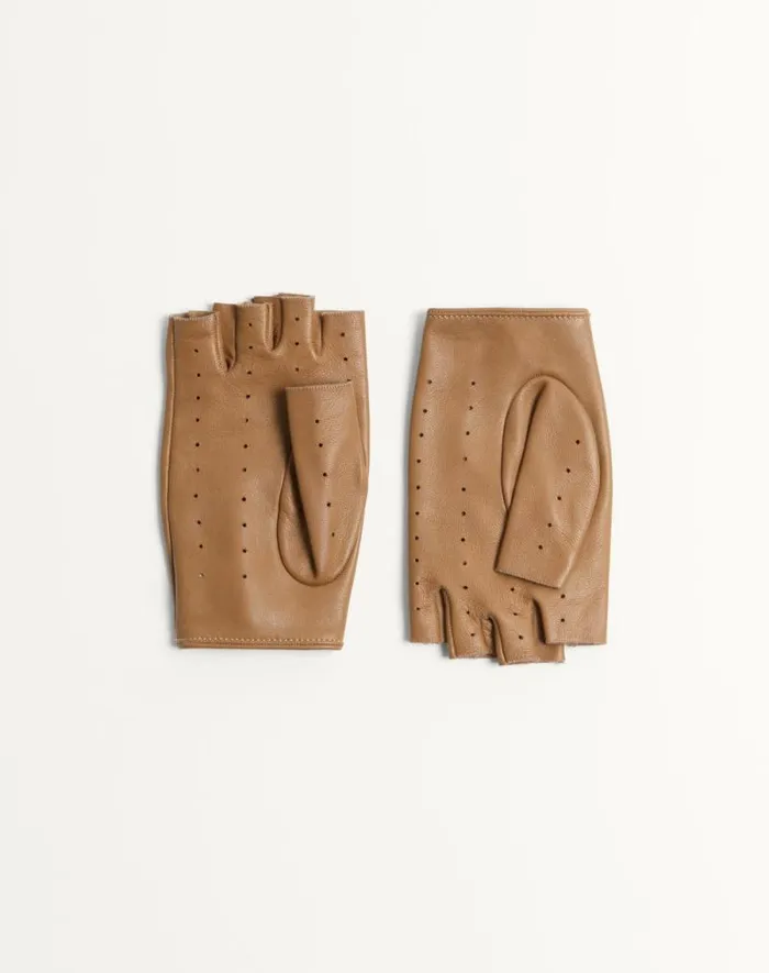 Valentino Hats And Gloves Woman Vlogo Signature Nappa Fingerless Gloves For Woman In Beigebrown Beigebrown