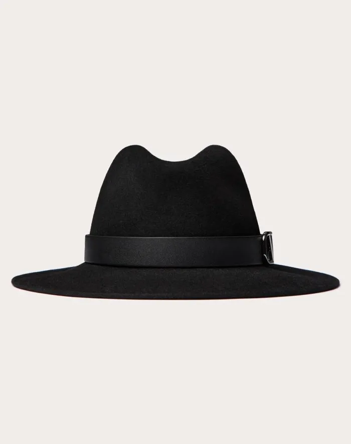 Valentino Hats And Gloves Woman Vlogo Signature Rabbit Fur And Leather Fedora Hat For Woman In Black Black Valentino Hats And Gloves Woman Vlogo Signature Rabbit Fur And Leather Fedora Hat For Woman In Black Black