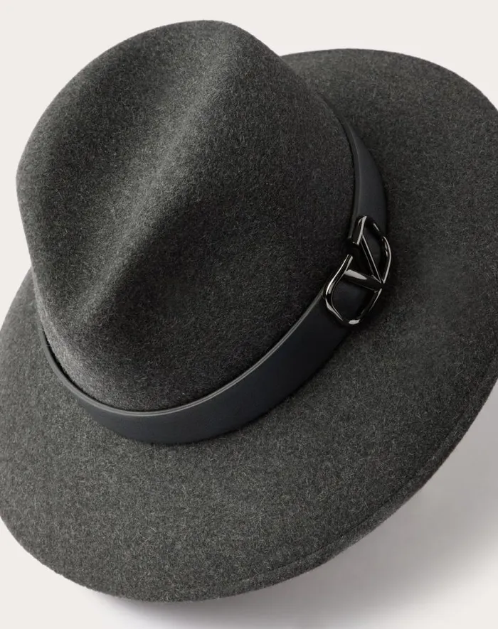 Valentino Hats And Gloves Woman Vlogo Signature Rabbit Fur And Leather Fedora Hat For Woman In Black Black