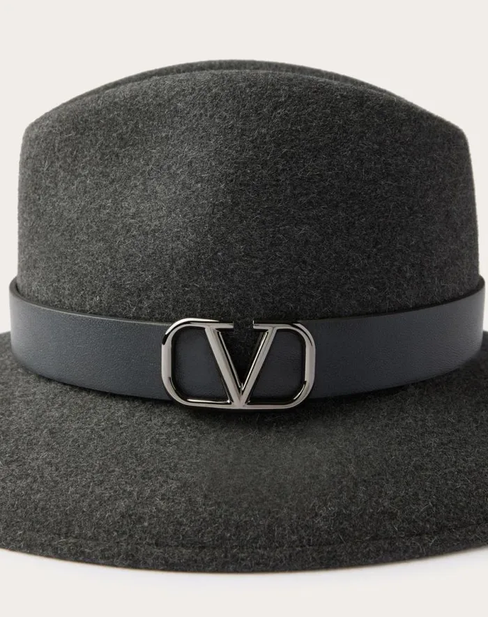 Valentino Hats And Gloves Woman Vlogo Signature Rabbit Fur And Leather Fedora Hat For Woman In Black Black