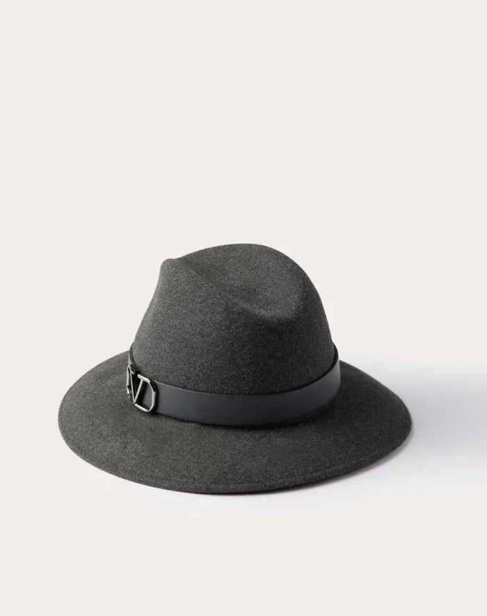 Valentino Hats And Gloves Woman Vlogo Signature Rabbit Fur And Leather Fedora Hat For Woman In Black Black