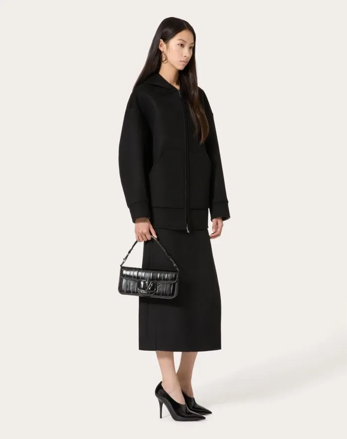 Valentino Jackets And Blazers Woman Compact Drap Peacoat For Woman In Black Black Valentino Jackets And Blazers Woman Compact Drap Peacoat For Woman In Black Black