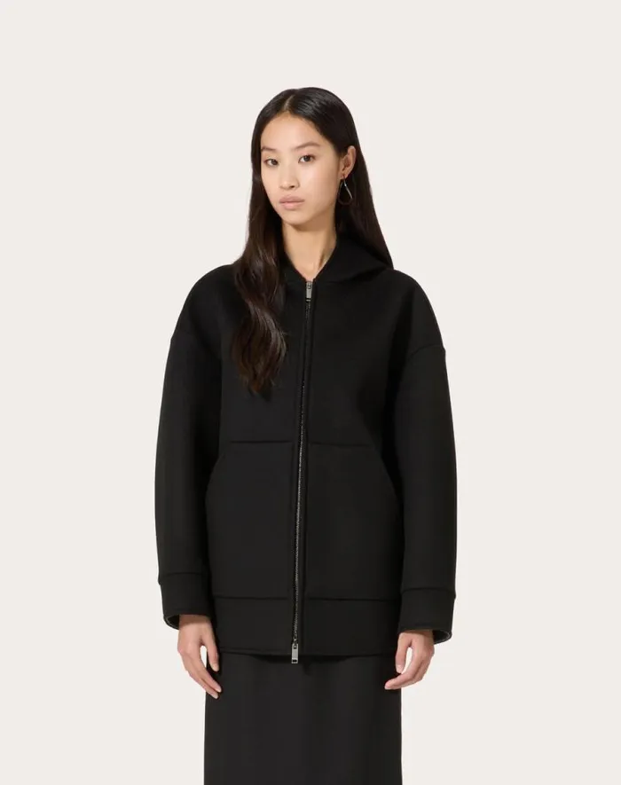 Valentino Jackets And Blazers Woman Compact Drap Peacoat For Woman In Black Black Valentino Jackets And Blazers Woman Compact Drap Peacoat For Woman In Black Black