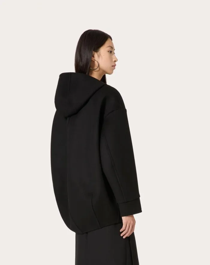 Valentino Jackets And Blazers Woman Compact Drap Peacoat For Woman In Black Black Valentino Jackets And Blazers Woman Compact Drap Peacoat For Woman In Black Black
