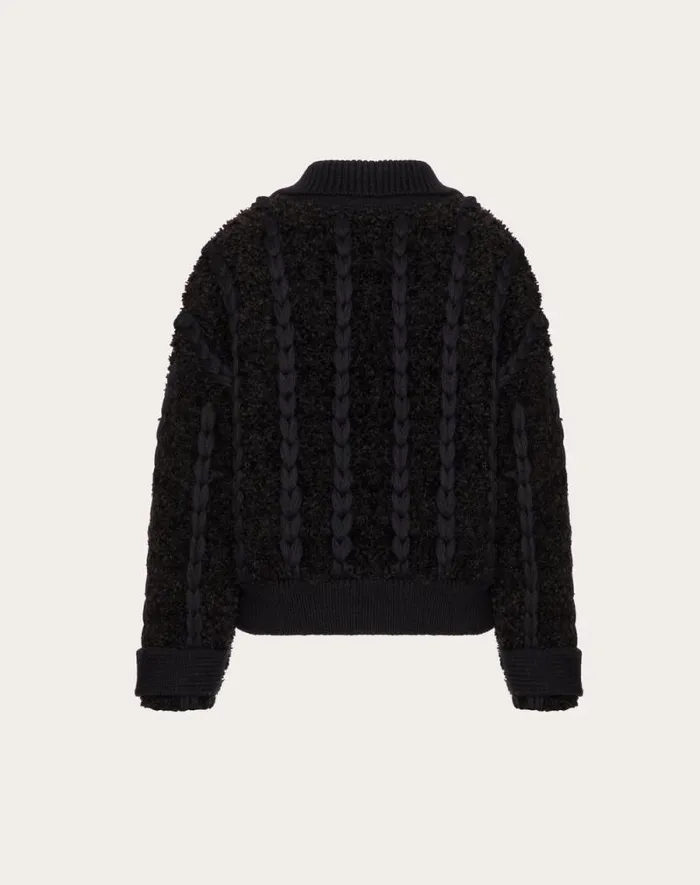 Valentino Jackets And Blazers Woman Embroidered Mohair Wool Knit Jacket For Woman In Black Black