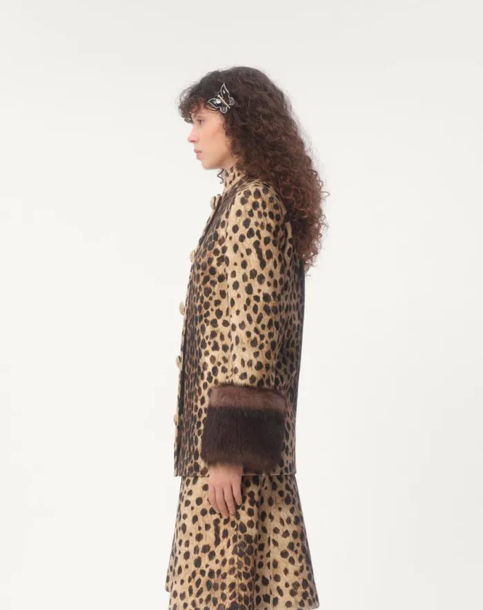 Valentino Jackets And Blazers Woman Jaguar Spots Printed Wool Cloth Caban For Woman In Animal Print Animal Print