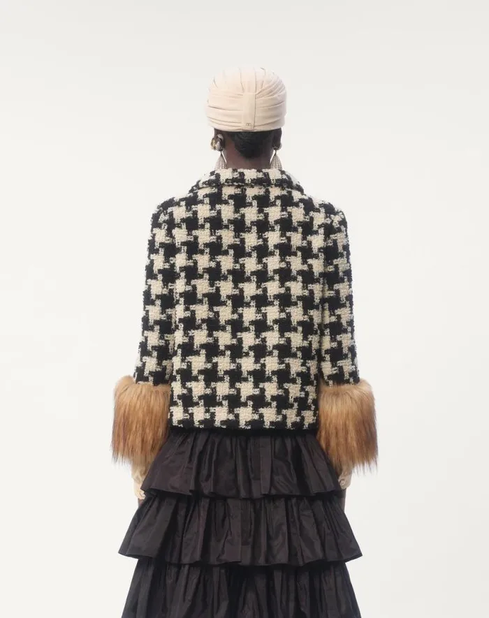 Valentino Jackets And Blazers Woman Macro Pied De Poule Tweed Jacket For Woman In Ivoryblack Ivoryblack