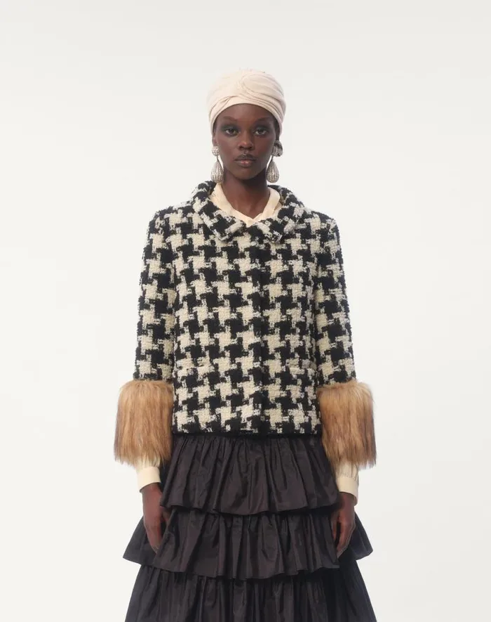 Valentino Jackets And Blazers Woman Macro Pied De Poule Tweed Jacket For Woman In Ivoryblack Ivoryblack