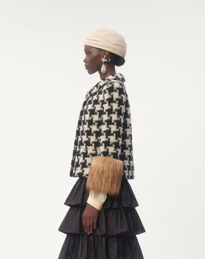 Valentino Jackets And Blazers Woman Macro Pied De Poule Tweed Jacket For Woman In Ivoryblack Ivoryblack