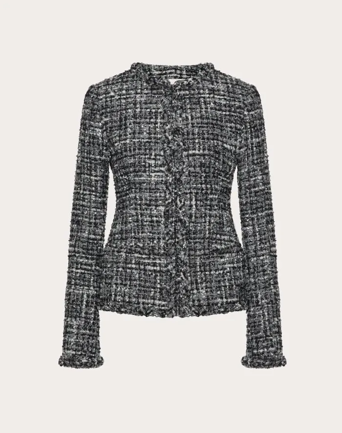 Valentino Jackets And Blazers Woman Tweed Melange Jacket For Woman In Black Black Valentino Jackets And Blazers Woman Tweed Melange Jacket For Woman In Black Black