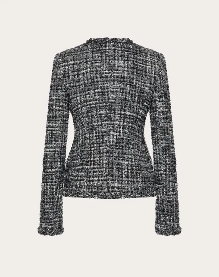 Valentino Jackets And Blazers Woman Tweed Melange Jacket For Woman In Black Black Valentino Jackets And Blazers Woman Tweed Melange Jacket For Woman In Black Black