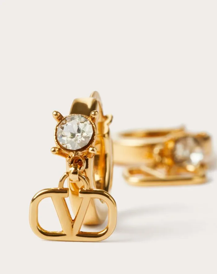 Valentino Jewelry Woman Mini Vlogo Signature Metal Earrings With Swarovski Crystals For Woman In Gold Gold Valentino Jewelry Woman Mini Vlogo Signature Metal Earrings With Swarovski Crystals For Woman In Gold Gold