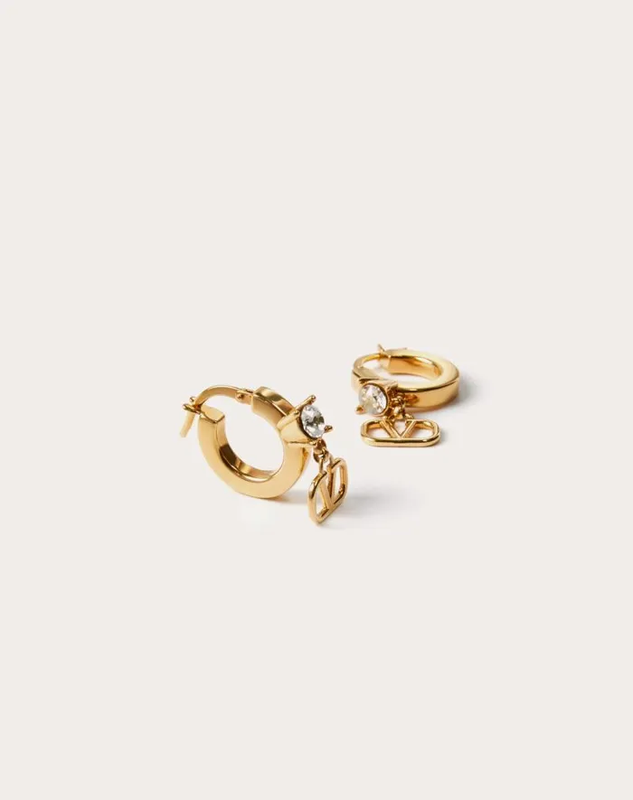 Valentino Jewelry Woman Mini Vlogo Signature Metal Earrings With Swarovski Crystals For Woman In Gold Gold Valentino Jewelry Woman Mini Vlogo Signature Metal Earrings With Swarovski Crystals For Woman In Gold Gold