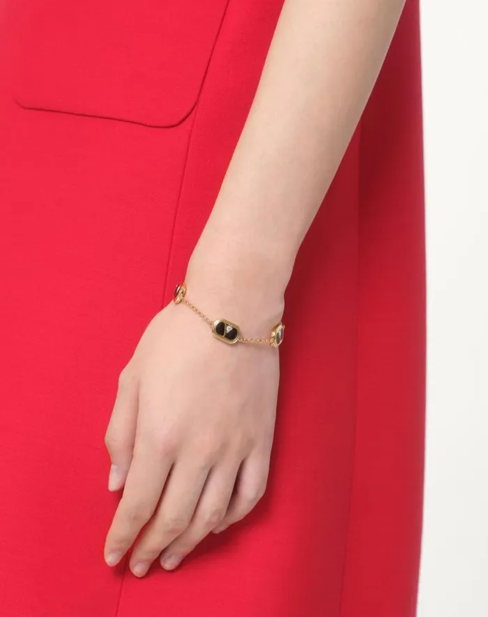 Valentino Jewelry Woman Oval Bracelet In Metal Enamel Crystals And Swarovski Pearl For Woman In Goldblackcrystalcream Goldblackcrystalcream Valentino Jewelry Woman Oval Bracelet In Metal Enamel Crystals And Swarovski Pearl For Woman In Goldblackcrystalcream Goldblackcrystalcream