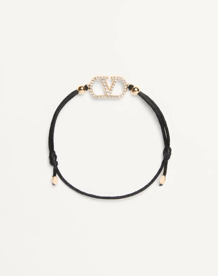 Valentino Jewelry Woman Valentino Garavani Vlogo Signature Bracelet In Cotton And Swarovski Crystals For Woman In Blackcrystal Blackcrystal Valentino Jewelry Woman Valentino Garavani Vlogo Signature Bracelet In Cotton And Swarovski Crystals For Woman In Blackcrystal Blackcrystal