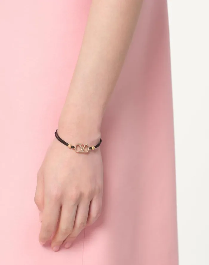 Valentino Jewelry Woman Valentino Garavani Vlogo Signature Bracelet In Cotton And Swarovski Crystals For Woman In Blackcrystal Blackcrystal Valentino Jewelry Woman Valentino Garavani Vlogo Signature Bracelet In Cotton And Swarovski Crystals For Woman In Blackcrystal Blackcrystal