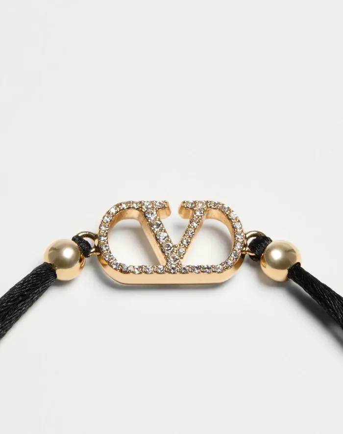 Valentino Jewelry Woman Valentino Garavani Vlogo Signature Bracelet In Cotton And Swarovski Crystals For Woman In Blackcrystal Blackcrystal Valentino Jewelry Woman Valentino Garavani Vlogo Signature Bracelet In Cotton And Swarovski Crystals For Woman In Blackcrystal Blackcrystal