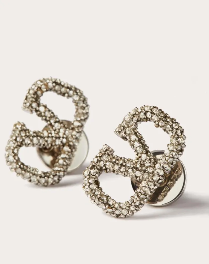 Valentino Jewelry Woman Vlogo Signature Earrings In Metal And Swarovski Crystals For Woman In Palladium Palladium Valentino Jewelry Woman Vlogo Signature Earrings In Metal And Swarovski Crystals For Woman In Palladium Palladium
