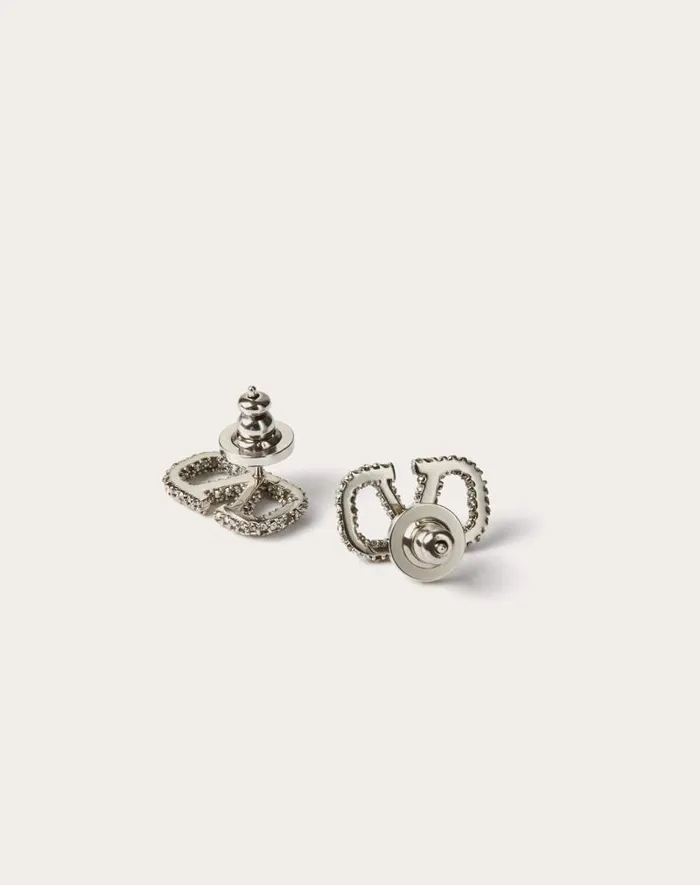 Valentino Jewelry Woman Vlogo Signature Earrings In Metal And Swarovski Crystals For Woman In Palladium Palladium Valentino Jewelry Woman Vlogo Signature Earrings In Metal And Swarovski Crystals For Woman In Palladium Palladium