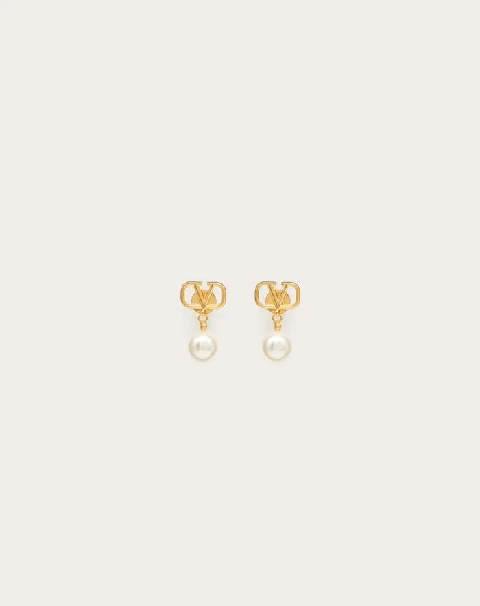 Valentino Jewelry Woman Vlogo Signature Earrings With Swarovski Pearls For Woman In Gold Gold Valentino Jewelry Woman Vlogo Signature Earrings With Swarovski Pearls For Woman In Gold Gold