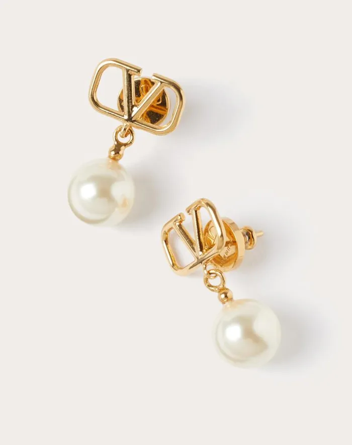 Valentino Jewelry Woman Vlogo Signature Earrings With Swarovski Pearls For Woman In Gold Gold Valentino Jewelry Woman Vlogo Signature Earrings With Swarovski Pearls For Woman In Gold Gold