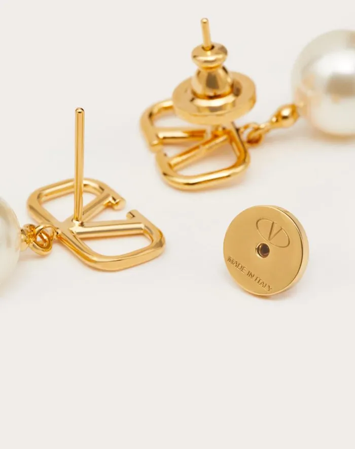 Valentino Jewelry Woman Vlogo Signature Earrings With Swarovski Pearls For Woman In Gold Gold Valentino Jewelry Woman Vlogo Signature Earrings With Swarovski Pearls For Woman In Gold Gold