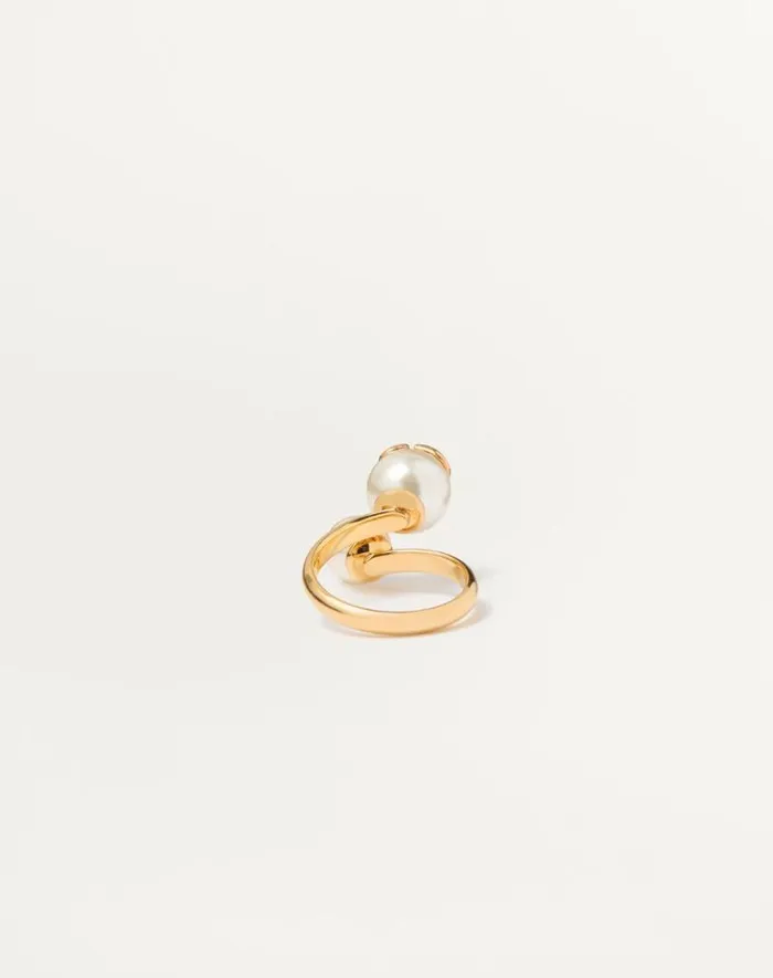 Valentino Jewelry Woman Vlogo Signature Metal And Pearl Ring For Woman In Goldcream Goldcream Valentino Jewelry Woman Vlogo Signature Metal And Pearl Ring For Woman In Goldcream Goldcream