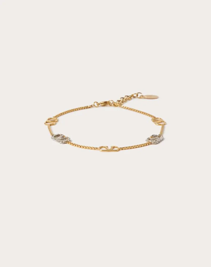 Valentino Jewelry Woman Vlogo Signature Metal And Swarovski Crystal Anklet For Woman In Gold Gold Valentino Jewelry Woman Vlogo Signature Metal And Swarovski Crystal Anklet For Woman In Gold Gold