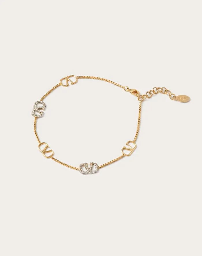 Valentino Jewelry Woman Vlogo Signature Metal And Swarovski Crystal Anklet For Woman In Gold Gold Valentino Jewelry Woman Vlogo Signature Metal And Swarovski Crystal Anklet For Woman In Gold Gold