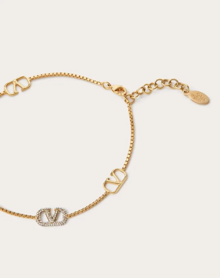Valentino Jewelry Woman Vlogo Signature Metal And Swarovski Crystal Anklet For Woman In Gold Gold Valentino Jewelry Woman Vlogo Signature Metal And Swarovski Crystal Anklet For Woman In Gold Gold