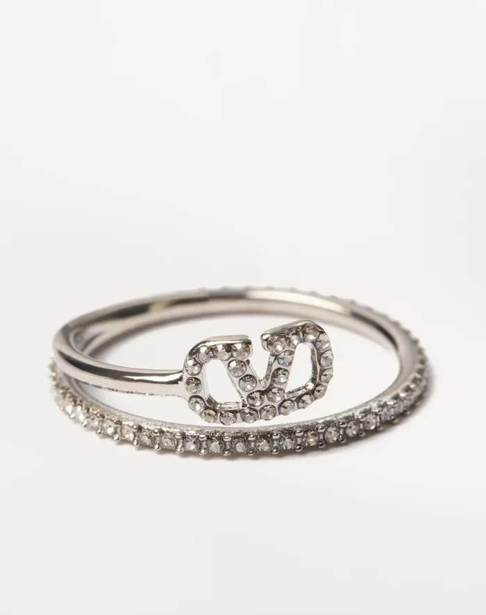Valentino Jewelry Woman Vlogo Signature Metal And Swarovski Crystal Ring For Woman In Gold Gold Valentino Jewelry Woman Vlogo Signature Metal And Swarovski Crystal Ring For Woman In Gold Gold