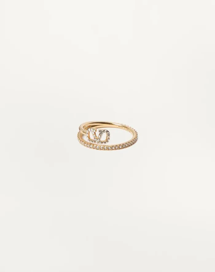 Valentino Jewelry Woman Vlogo Signature Metal And Swarovski Crystal Ring For Woman In Gold Gold Valentino Jewelry Woman Vlogo Signature Metal And Swarovski Crystal Ring For Woman In Gold Gold