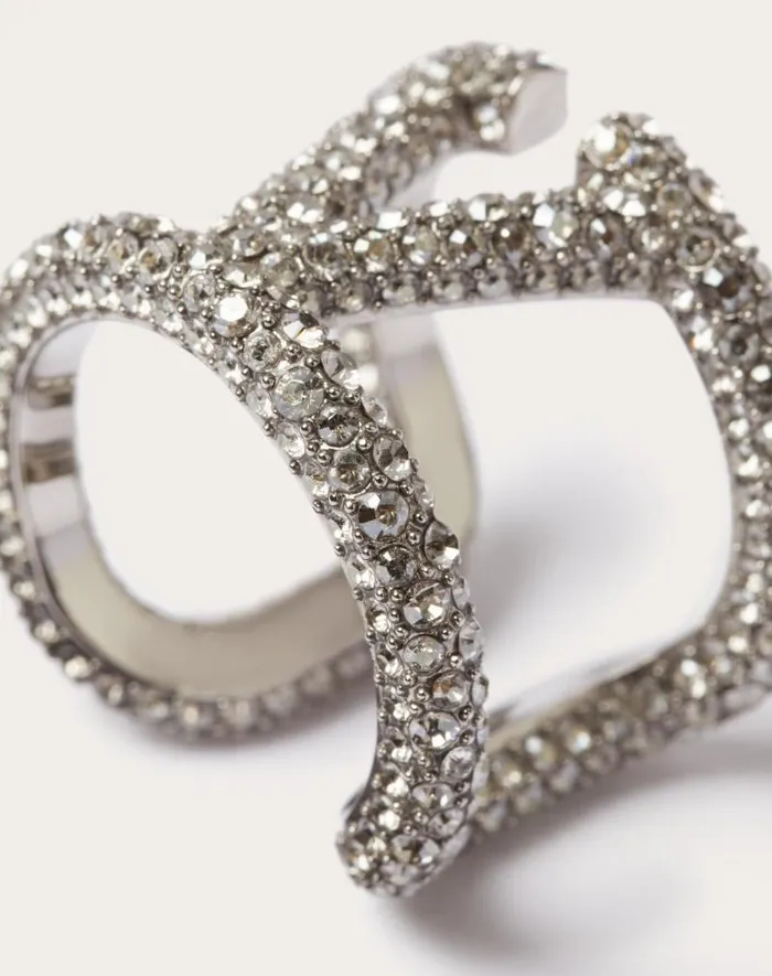 Valentino Jewelry Woman Vlogo Signature Ring In Metal And Swarovski Crystals For Woman In Palladium Palladium Valentino Jewelry Woman Vlogo Signature Ring In Metal And Swarovski Crystals For Woman In Palladium Palladium