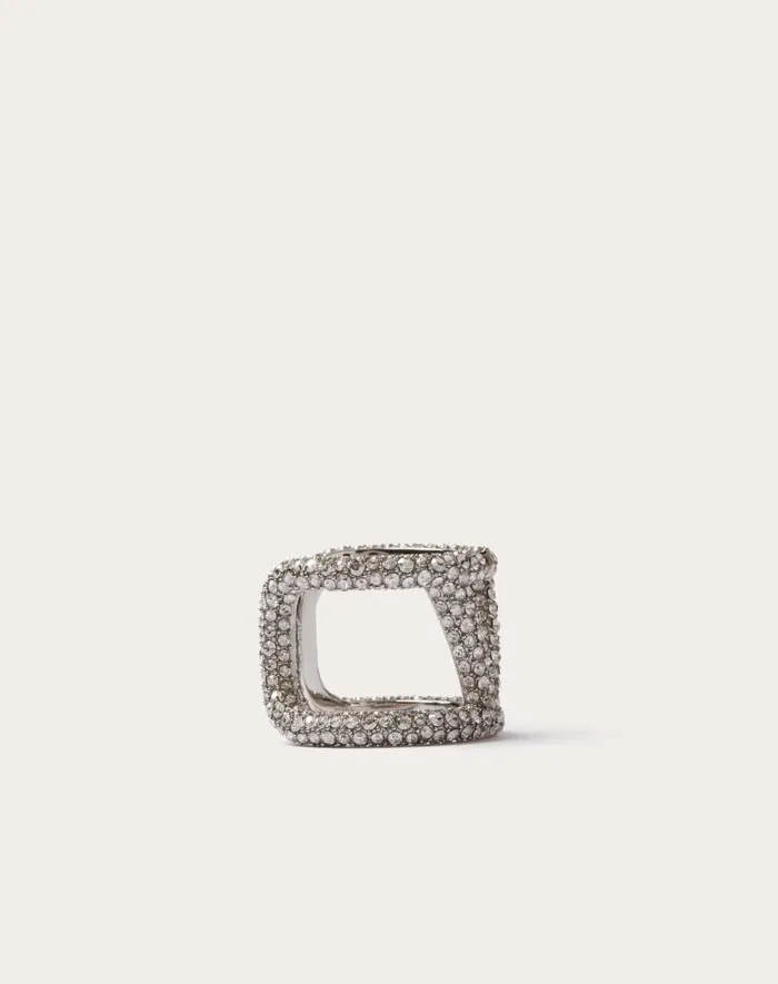 Valentino Jewelry Woman Vlogo Signature Ring In Metal And Swarovski Crystals For Woman In Palladium Palladium Valentino Jewelry Woman Vlogo Signature Ring In Metal And Swarovski Crystals For Woman In Palladium Palladium