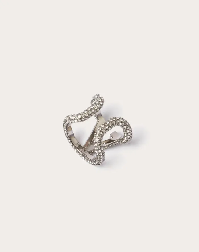 Valentino Jewelry Woman Vlogo Signature Ring In Metal And Swarovski Crystals For Woman In Palladium Palladium Valentino Jewelry Woman Vlogo Signature Ring In Metal And Swarovski Crystals For Woman In Palladium Palladium