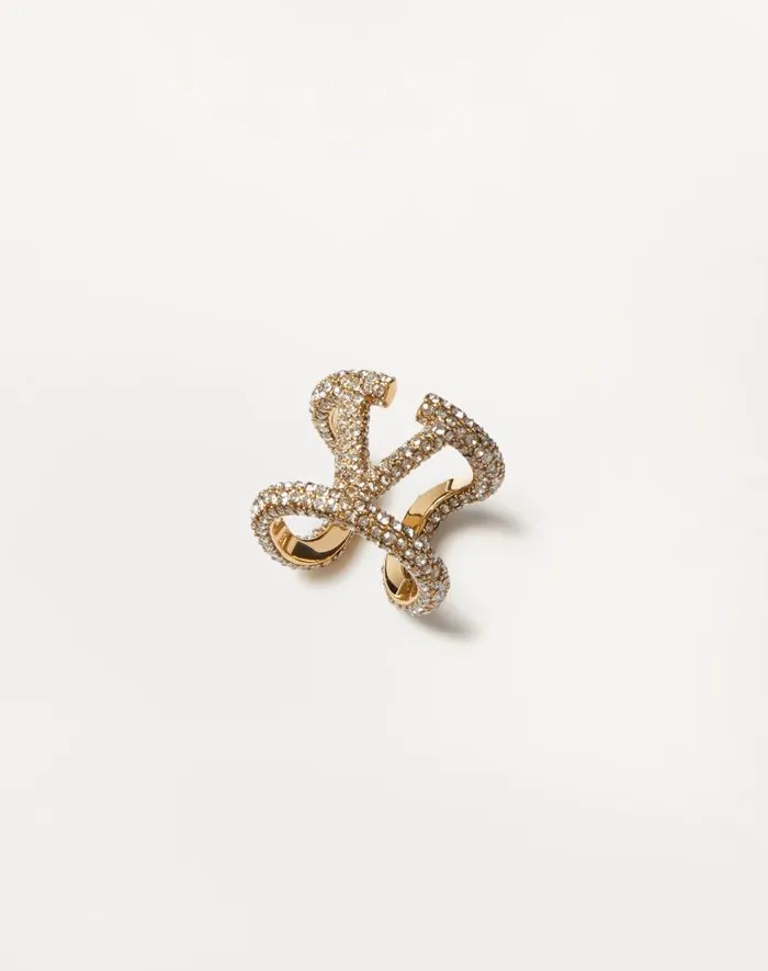 Valentino Jewelry Woman Vlogo Signature Ring In Metal And Swarovski Crystals For Woman In Palladium Palladium Valentino Jewelry Woman Vlogo Signature Ring In Metal And Swarovski Crystals For Woman In Palladium Palladium