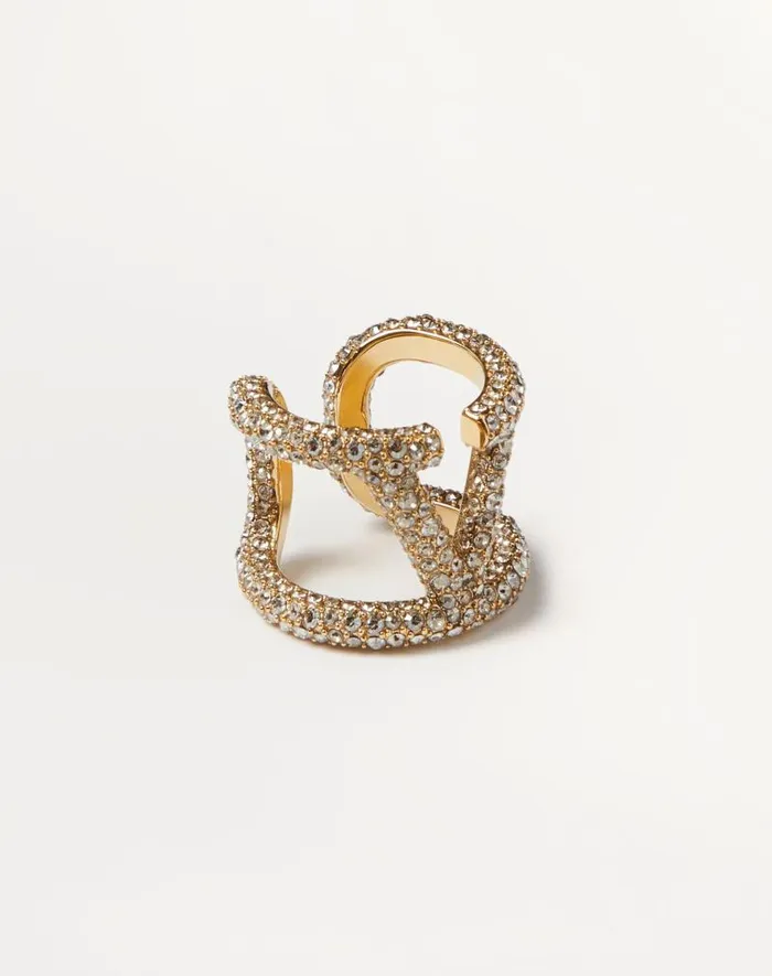 Valentino Jewelry Woman Vlogo Signature Ring In Metal And Swarovski Crystals For Woman In Palladium Palladium Valentino Jewelry Woman Vlogo Signature Ring In Metal And Swarovski Crystals For Woman In Palladium Palladium