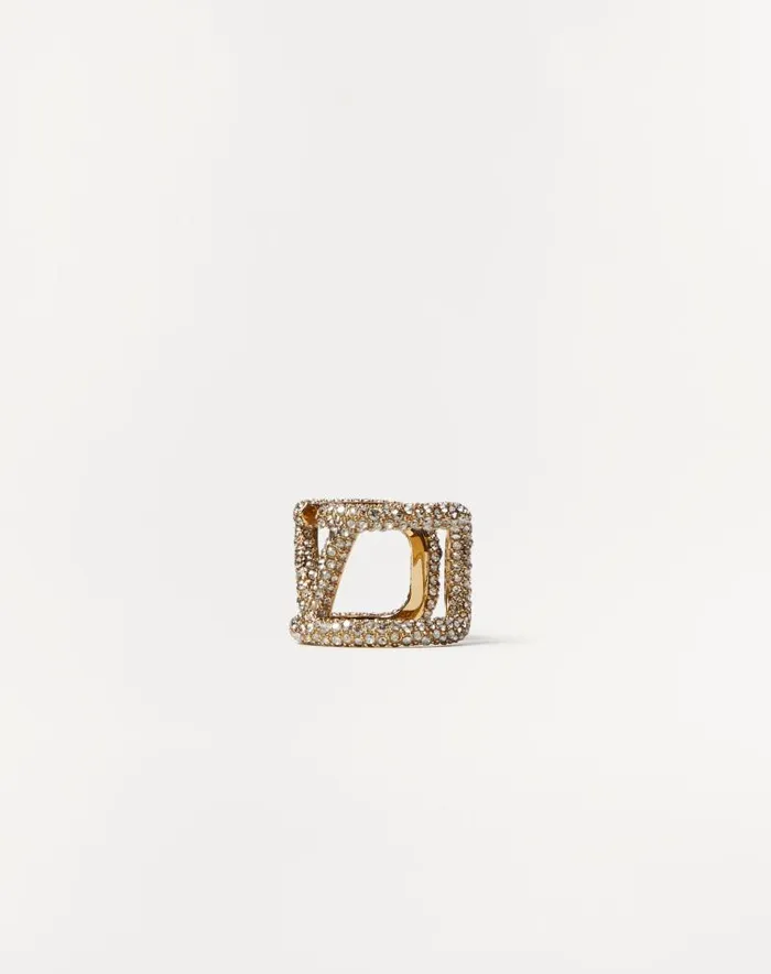 Valentino Jewelry Woman Vlogo Signature Ring In Metal And Swarovski Crystals For Woman In Palladium Palladium Valentino Jewelry Woman Vlogo Signature Ring In Metal And Swarovski Crystals For Woman In Palladium Palladium