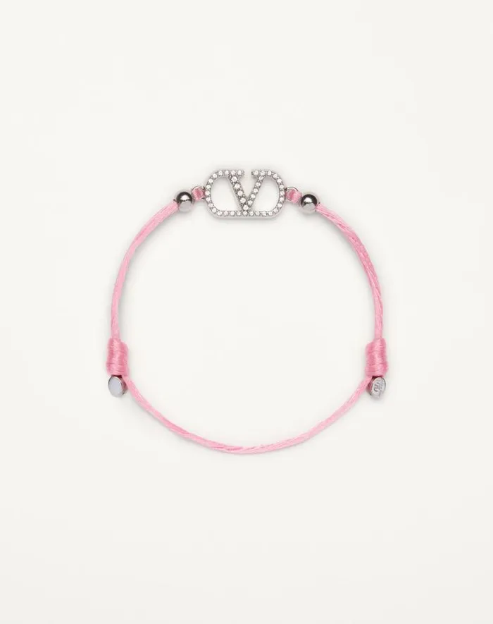 Valentino Jewelry Woman Vlogo Signature Valentino Garavani Cotton Bracelet For Woman In Pinkcrystal Pinkcrystal Valentino Jewelry Woman Vlogo Signature Valentino Garavani Cotton Bracelet For Woman In Pinkcrystal Pinkcrystal