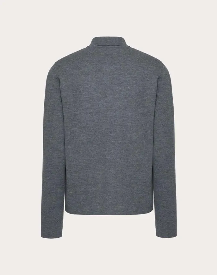 Valentino Knitwear Man Longsleeve Wool Polo Shirt With Vlogo Signature Embroidery For Man In Dark Grey Dark Grey