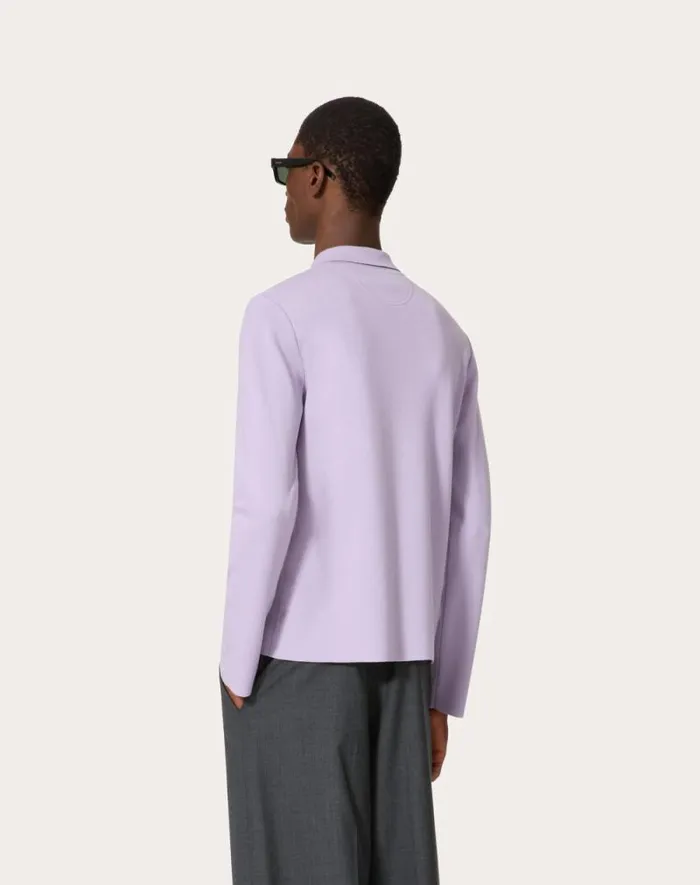 Valentino Knitwear Man Longsleeve Wool Polo Shirt With Vlogo Signature Embroidery For Man In Dark Grey Dark Grey