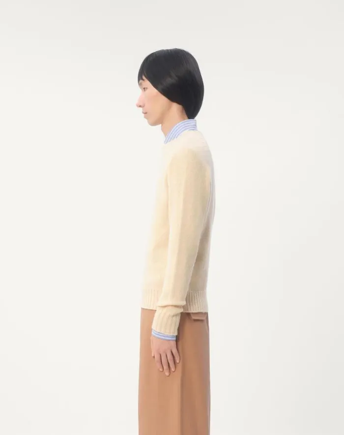 Valentino Knitwear Man Shetland Wool Crewneck Sweater With Vlogo Embroidery For Man In Butter Butter Valentino Knitwear Man Shetland Wool Crewneck Sweater With Vlogo Embroidery For Man In Butter Butter