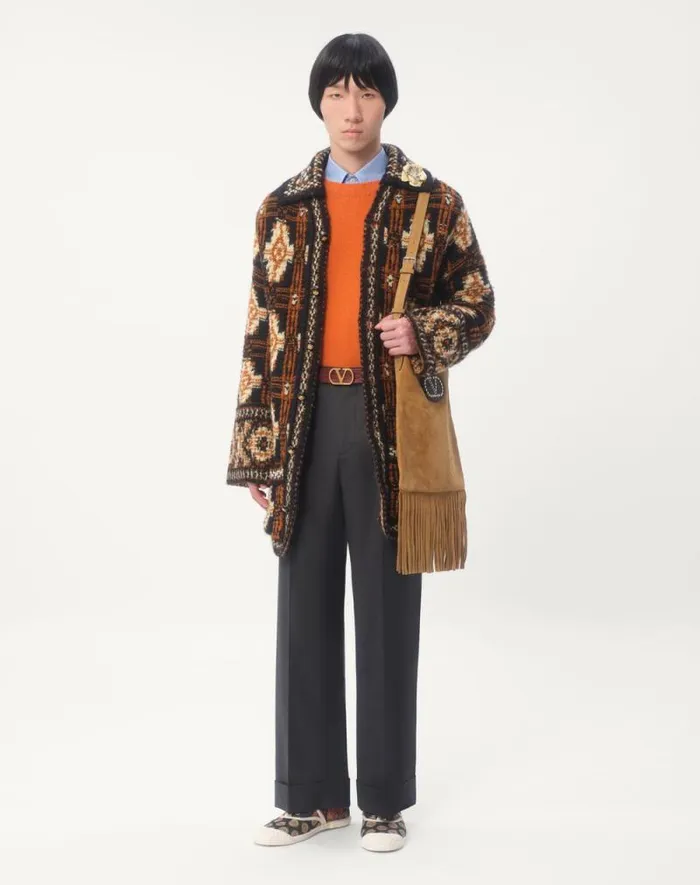 Valentino Knitwear Man Shetland Wool Crewneck Sweater With Vlogo Embroidery For Man In Butter Butter Valentino Knitwear Man Shetland Wool Crewneck Sweater With Vlogo Embroidery For Man In Butter Butter