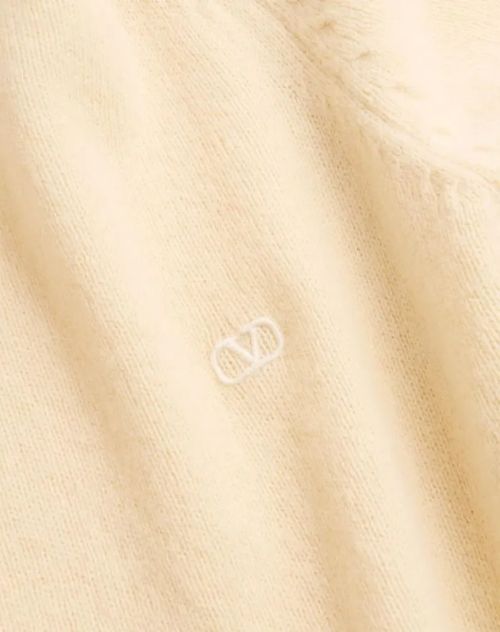 Valentino Knitwear Man Shetland Wool Crewneck Sweater With Vlogo Embroidery For Man In Butter Butter Valentino Knitwear Man Shetland Wool Crewneck Sweater With Vlogo Embroidery For Man In Butter Butter