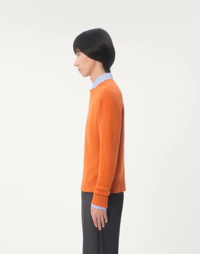 Valentino Knitwear Man Shetland Wool Crewneck Sweater With Vlogo Embroidery For Man In Butter Butter Valentino Knitwear Man Shetland Wool Crewneck Sweater With Vlogo Embroidery For Man In Butter Butter