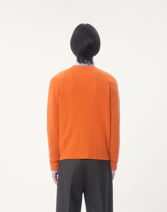 Valentino Knitwear Man Shetland Wool Crewneck Sweater With Vlogo Embroidery For Man In Butter Butter Valentino Knitwear Man Shetland Wool Crewneck Sweater With Vlogo Embroidery For Man In Butter Butter