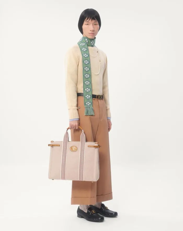 Valentino Knitwear Man Shetland Wool Crewneck Sweater With Vlogo Embroidery For Man In Butter Butter Valentino Knitwear Man Shetland Wool Crewneck Sweater With Vlogo Embroidery For Man In Butter Butter