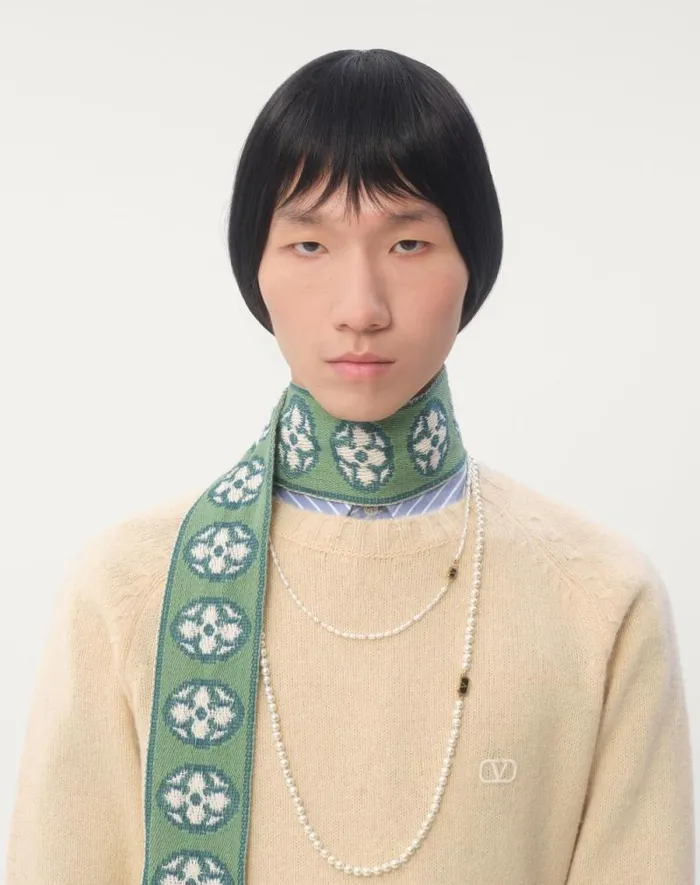 Valentino Knitwear Man Shetland Wool Crewneck Sweater With Vlogo Embroidery For Man In Butter Butter Valentino Knitwear Man Shetland Wool Crewneck Sweater With Vlogo Embroidery For Man In Butter Butter
