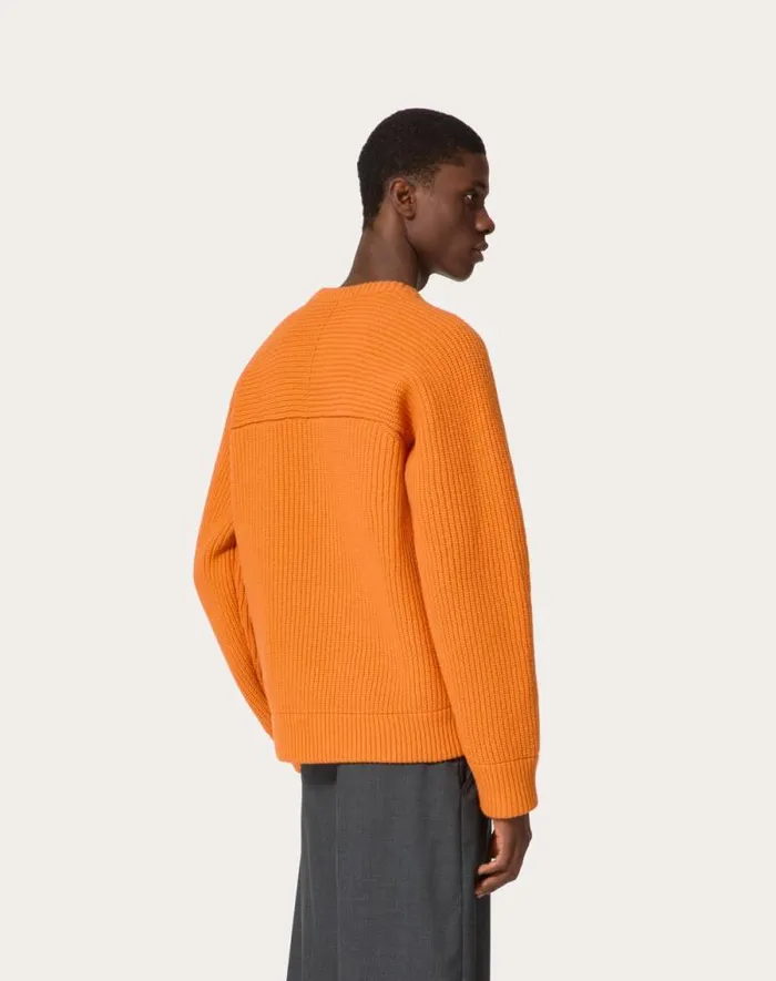 Valentino Knitwear Man Wool Crewneck Sweater For Man In Orange Orange Valentino Knitwear Man Wool Crewneck Sweater For Man In Orange Orange